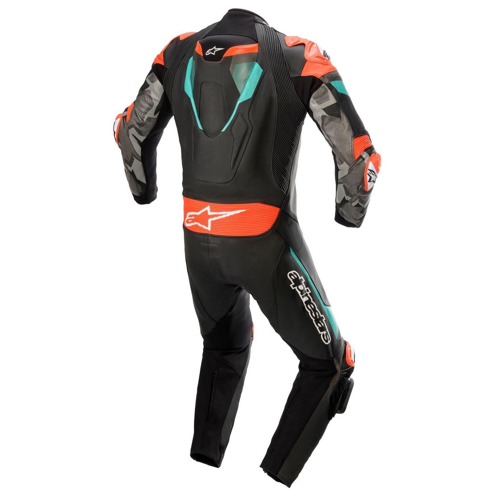 ALPINESTARS ATEM V4 LEATHER SUIT BLACK PETROL FLURO RED
