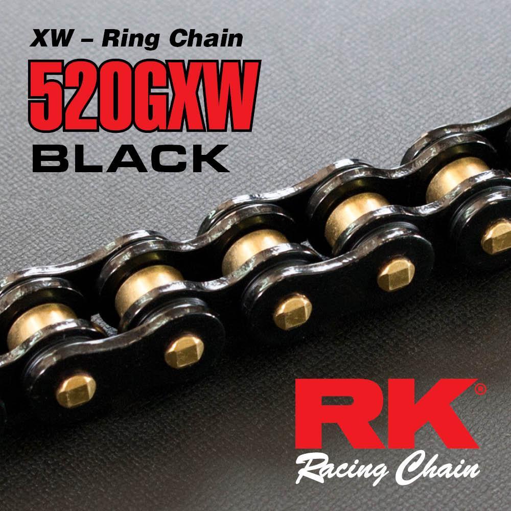 RK 520 GXW Xring Motorcycle Drive Chain Natural or Gold with Rivet Master Link