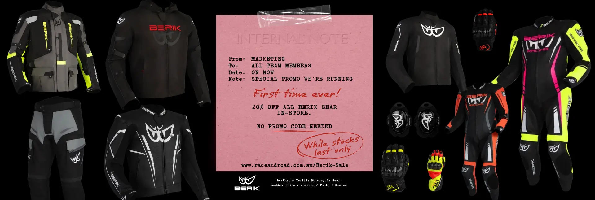 20% OFF all BERIK Motorcycle Gear