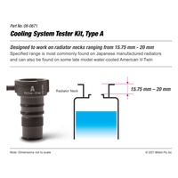 MOTIONPRO COOLING SYSTEM TESTER ADAPTOR ONLY - TYPE A (RADIATOR NECK RANGE 15.75MM - 20MM) - JAPANESE & LATE MODEL WC AMERICAN V-TWIN **