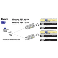 ARROW SILENCER SET - STREET THUNDER ALUMINIUM SILVER WITH STEEL END CAP - DUCATI MONSTER 696 & 796 '