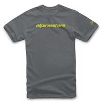 ALPINESTARS LINEAR WORDMARK TEE CHARCOAL FLURO YELLOW