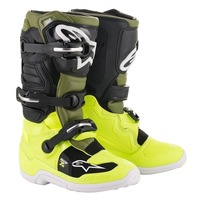 ALPINESTARS YOUTH TECH 7S BOOTS FLURO YELLOW MILITARY GREEN BLACK 