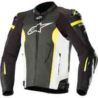 ALPINESTARS MISSILE TECH AIR LEATHER JACKET BLACK WHITE FLURO YELLOW