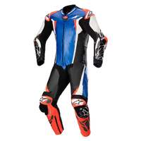 ALPINESTARS RACING ABSOLUTE V2 LEATHER SUIT METALLIC BLUE BLACK WHITE FLURO RED