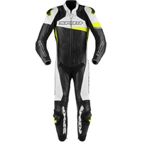 SPIDI 1PCE RACE WARRIOR PERFORATED LEATHER SUIT BLACK WHITE YELLOW