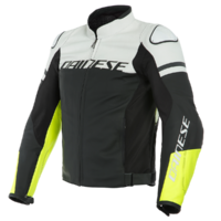 DAINESE AGILE LEATHER JACKET BLACK WHITE FLURO YELLOW