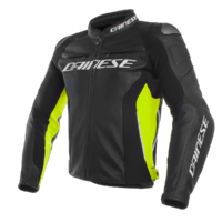 DAINESE RACING 3 LEATHER JACKET BLACK FLURO YELLOW