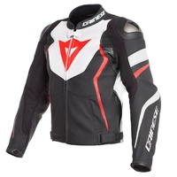 DAINESE AVRO 4 LEATHER JACKET BLACK MATT/WHITE/FLURO-RED