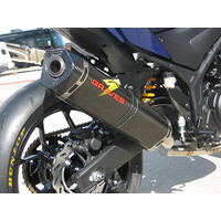 GRAVES MOTORSPORTS WORKS 2 STAINLESS FULL SYSTEM W/ CARBON CAN - YAMAHA R3 '15-23