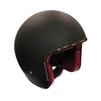 NEX JET EL DIABLO OPEN FACE HELMET MATT BLACK RED LEATHER/VELOUR LINER