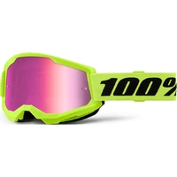100% STRATA 2 GOGGLE NEON YELLOW W/ MIRROR PINK LENS