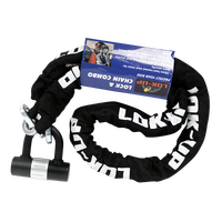 LOK-UP HEAT-HARDENED CHAIN & 'U' PADLOCK (10MM X 10MM X 1.5M) - BLACK SILVER