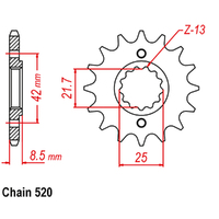 MTX 516 STEEL FRONT SPROCKET 520 PITCH 13-TEETH - 10-126-13