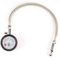 WHITES TYRE PRESSURE GAUGE 2" DIAMETER 0-15PSI FLEXIBLE S/S HOSE