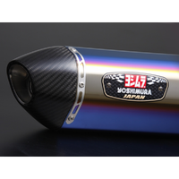 Yoshimura R-77J Slip-On Exhaust Stainless / Titanium Blue Cover / Carbon End Cap - Suzuki SV650/SV650X ABS '22+