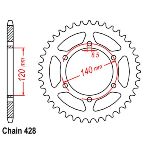 SUPERSPROX 44T 428 PITCH KAWASAKI REAR SPROCKET 