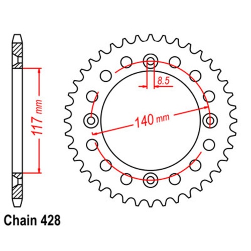 SUPERSPROX 44T 428 PITCH YAMAHA REAR SPROCKET 