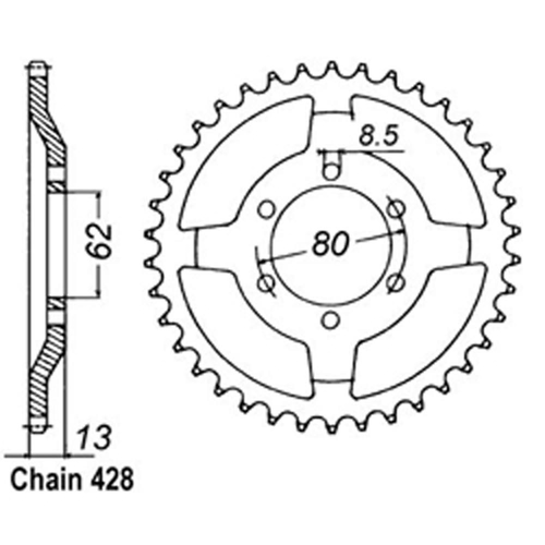 RK REAR SPROCKET STEEL 45T 428 PITCH