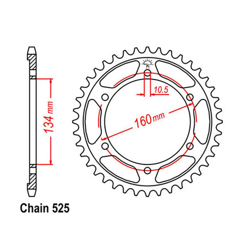 RK REAR SPROCKET STEEL 525 PITCH 40 TOOTH