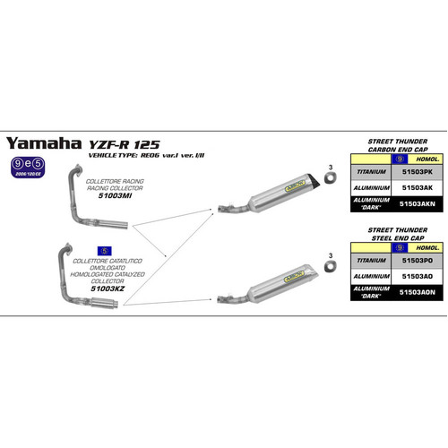 ARROW EXHAUST HOMOLOGATED TITANIUM STREET THUNDER SLIP-ON CARBON CAP - YAMAHA YZF-R125 '08-14