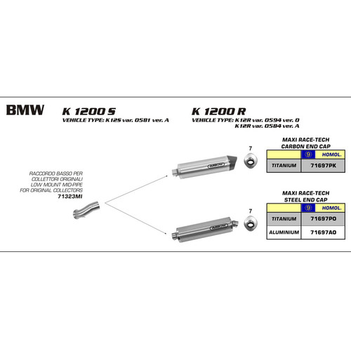 ARROW EXHAUST STAINLESS LOW MOUNT MID-PIPE - BMW K1200S/R '05-06 