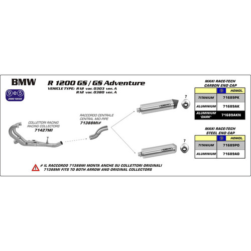 ARROW LINK PIPE - STAINLESS FOR MAXI RACE-TECH SILENCERS - BMW 1200 GS / GS ADVENTURE '06-09