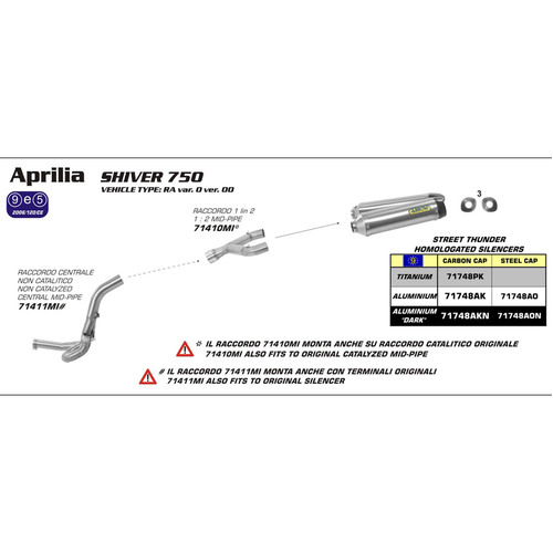 ARROW EXHAUST STAINLESS 1:2 MID-PIPE - APRILIA SHIVER 750 '08-09