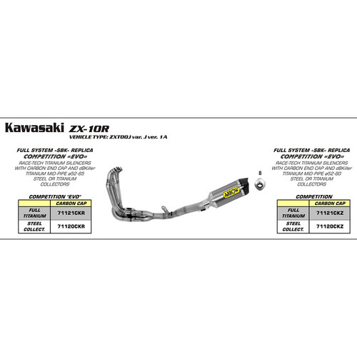 ARROW LINK PIPE - STAINLESS CAT DELETE FOR #71770 / 71771 SILENCERS - KAWASAKI ZX-10R '11-15