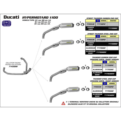 ARROW COLLECTORS - RACING 2:1 STAINLESS - DUCATI HYPERMOTARD 1100 '07-12