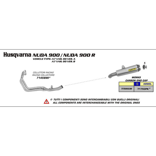 ARROW COLLECTORS - RACING 2:1 STAINLESS - HUSQVARNA NUDA 900R '12-13