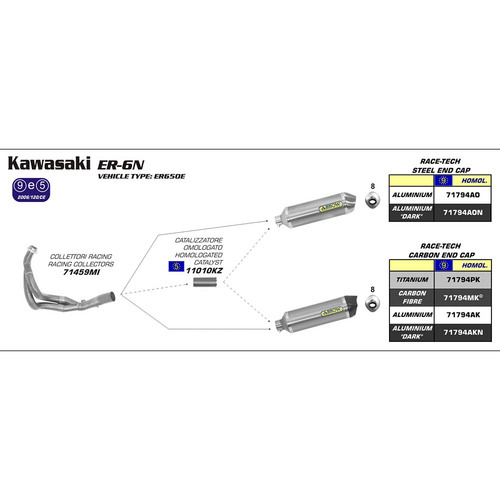 ARROW COLLECTORS - RACING 2:1 STAINLESS - KAWASAKI ER-6N/F & VERSYS 650