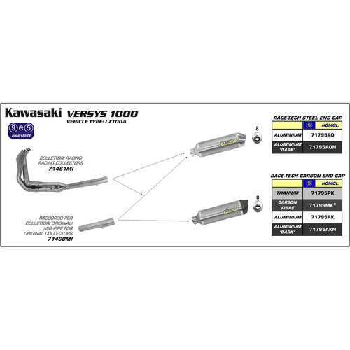 ARROW LINK PIPE - STAINLESS FOR #71795 SILENCERS - KAWASAKI VERSYS 1000 '12-16