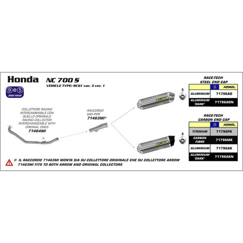 ARROW COLLECTORS - RACING 2:1 STAINLESS - HONDA NC 700/750 S&X '12-UP