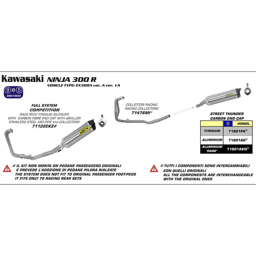 ARROW COLLECTORS - RACING 2:1 STAINLESS - KAWASAKI NINJA 250 & 300