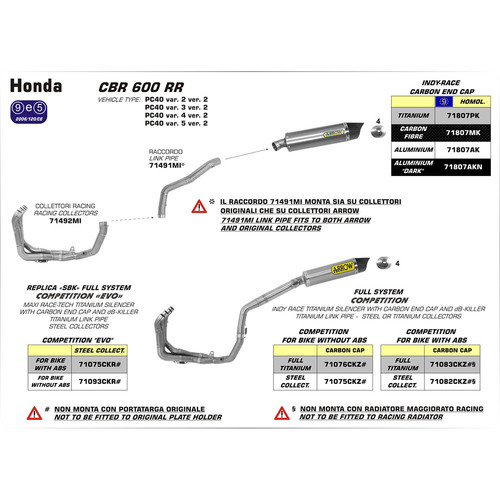 ARROW LINK PIPE - STAINLESS FOR INDY-RACE SILENCERS - HONDA 