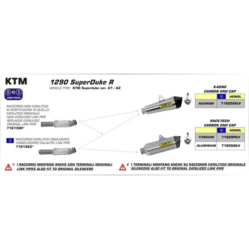 ARROW LINK PIPE - STAINLESS RACING [NO CAT] - KTM 1290 SUPER DUKE R '14-UP