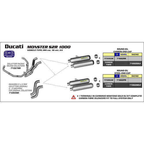ARROW SILENCER SET - RACING ROUND - SILENCER TITANIUM WITH CARBON END CAP - DUCATI MONSTER 800 / 100