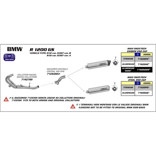 ARROW SILENCER - MAXI RACE-TECH ALUMINIUM WITH CARBON END CAP - BMW R1200 GS '04-12