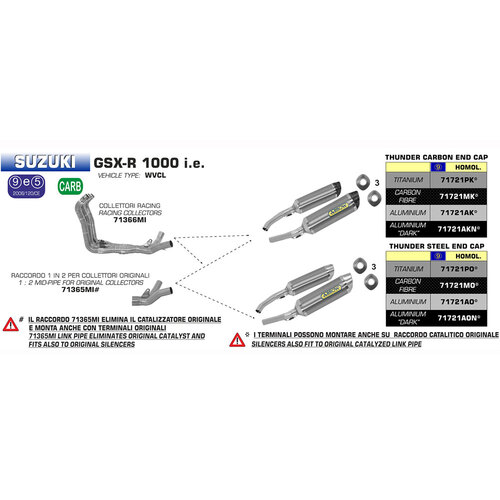 ARROW SILENCER SET - THUNDER CARBON FIBRE WITH CARBON END CAP - SUZUKI GSX R 1000