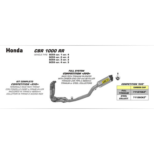 ARROW SILENCER - INDY - RACE ALUMINIUM BLACK WITH CARBON END CAP - HONDA CBR1000RR '14-16