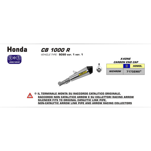 ARROW SILENCER - THUNDER TITANIUM WITH CARBON FIBRE END CAP - HONDA CB1000R '09-10