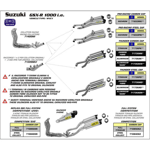 ARROW EXHAUST HOMOLOGATED CARBON LEFT HAND+RIGHT HAND THUNDER SLIP-ON CARBON CAP - SUZUKI GSX-R 1000