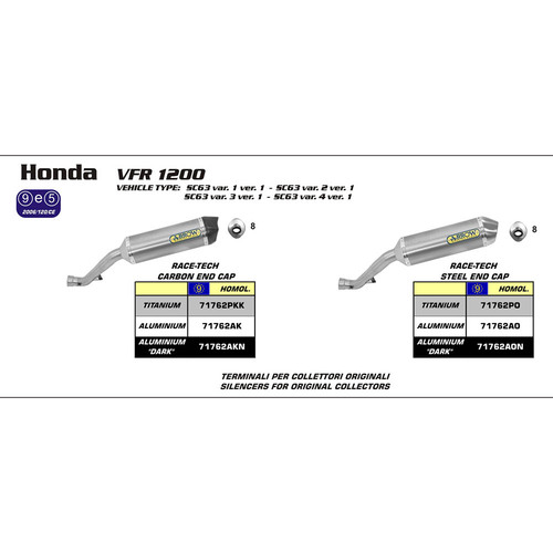 ARROW EXHAUST HOMOLOGATED ALUMINIUM DARK RACE-TECH SLIP-ON - HONDA VFR1200F '10-16