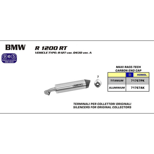 ARROW EXHAUST ALUMINIUM MAXI RACE-TECH SLIP-ON CARBON CAP WITH VALVE REPLACING UNIT - BMW R1200RT '1