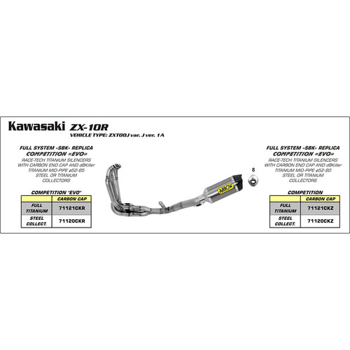 ARROW EXHAUST HOMOLOGATED ALUMINIUM RACE-TECH SLIP-ON CARBON CAP - KAWASAKI ZX-10R '11-14