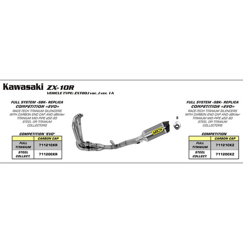ARROW EXHAUST HOMOLOGATED CARBON RACE-TECH SLIP-ON CARBON CAP - KAWASAKI ZX-10R '11-14
