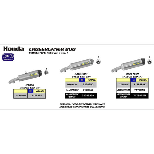 ARROW EXHAUST HOMOLOGATED ALUMINIUM RACE-TECH SLIP-ON CARBON CAP - HONDA CROSS RUNNER '11-14