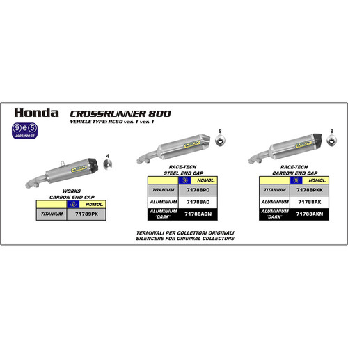 ARROW EXHAUST HOMOLOGATED ALUMINIUM DARK RACE-TECH SLIP-ON CARBON CAP - HONDA CROSS RUNNER '11-14