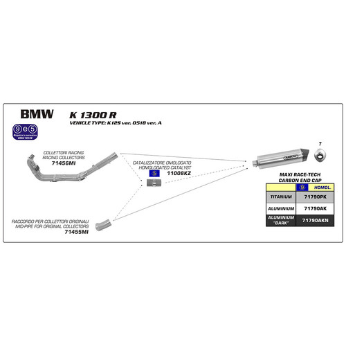 ARROW SILENCER - MAXI RACE-TECH TITANIUM WITH CARBON END CAP - BMW K1300R & S  '09-16